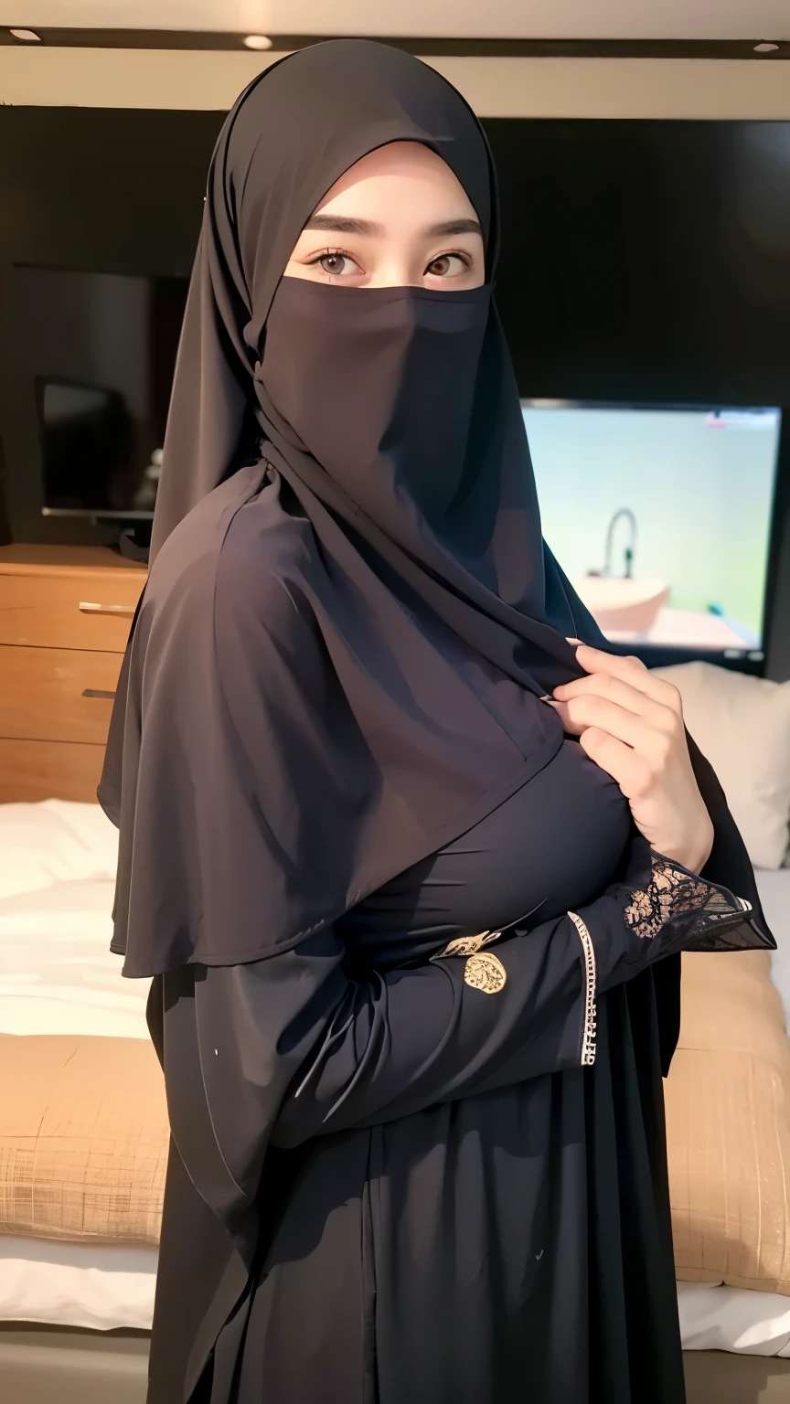 (double exposure),(looking at viewer),(cum on ass), (cum drip), (excessive cum), gaped after anal, view from behind, (view from above),  in a dimly lit bedroom (a hijabi muslim women in hijab with huge bustys hourglass figure stood naked lookiing at viewer wearing bra with thighhighs), gluteal, skin texture, ultra high res, RAW, instagram LUT, masterpiece, best quality, ultra-detailed, solo, cinematic light, side lighting, ultra high resolution, best shadow, RAW,  4k, extremely detailed eyes and face, beautiful detailed nose, beautiful detailed thigh, beautiful detailed eyes, perfect body proportion,  (thighhighs),  (beautiful clean anus), ((looking at viewer)),(seductive face),parted lips,looking at viewer