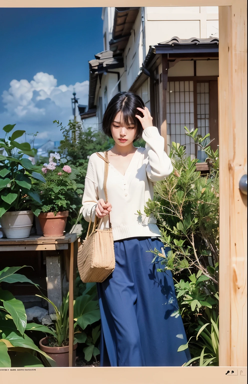 (Best quality, 8k, 32k, Masterpiece, UHD:1.2) "Generate a captivating artwork featuring a young Japanese girl model with short, sleek black hair styled in a chic bob haircut. Envision her bathed in dramatic cinematic lighting, creating an atmosphere of allure and mystery. Emphasize a romantic aesthetic vibe, showcasing the model in a poised and elegant pose that evokes a sense of intimacy and sophistication. Utilize warm and soft tones to enhance the romantic ambiance, and consider incorporating elements like flowing fabrics or flowers to add a touch of ethereal beauty. Capture the essence of romance and beauty through the model's expression, the play of light and shadows, and the overall aesthetic, creating a visually compelling and emotionally resonant piece." (perfect eyes), flawless skin, flawless face, cinematic, tight body, ((well-proportion female hands)), ((female hands with five digits)) ((Body is well proportioned)), ((chic bob haircut)), soft focus ((Short Black Hair)),