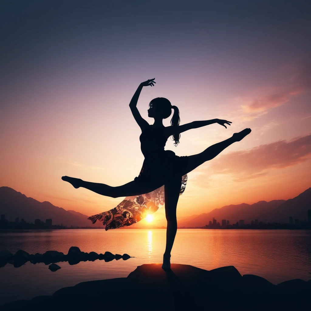 (masterpiece, best quality:1.2), 1girl, solo,standing_split,
Silhouette Art of 1girl, multiple exposure, sunset, enhance, intricate, (best quality, masterpiece, Representative work, official art, Professional, unity 8k wallpaper:1.3)