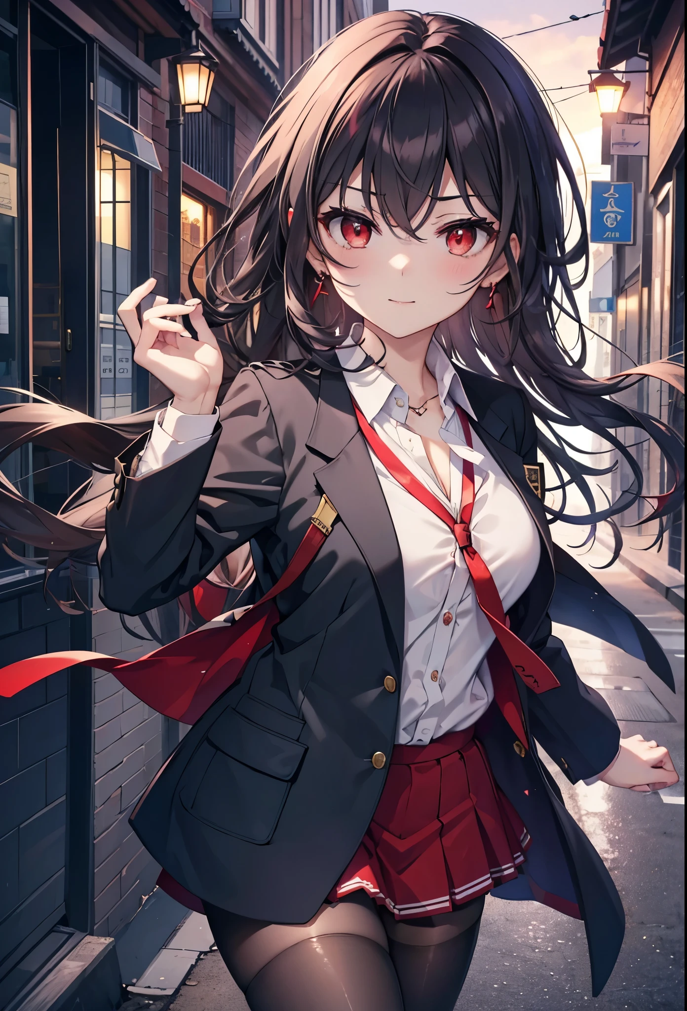 Commercial purposes, utaha kasumigaoka, black hair, White Hair Band, long hair, (red eyes:1.5),blush,happy smile, smile, open your mouth,skirt,OL, red glasses, end, black suit jacket, collared jacket, white dress shirt, collared shirt, neckline, button, strap, ID card on neck, 黒のペンシルskirt, black pantyhose,stiletto heels,morning,morning陽,the sun is rising,
break looking at viewer,whole body,(cowboy shot:1. 5)
break outdoors, building street,In town,
break (masterpiece:1.2), highest quality, High resolution, unity 8k wallpaper, (shape:0.8), (fine and beautiful eyes:1.6), highly detailed face, perfect lighting, Very detailed CG, (perfect hands, perfect anatomy),