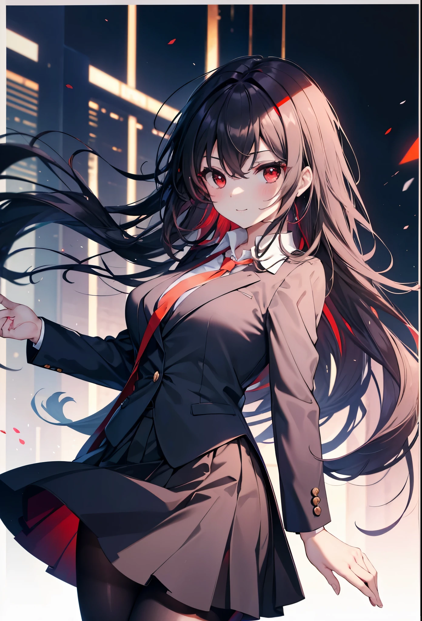 Commercial purposes, utaha kasumigaoka, black hair, White Hair Band, long hair, (red eyes:1.5),blush,happy smile, smile, open your mouth,skirt,OL, red glasses, end, black suit jacket, collared jacket, white dress shirt, collared shirt, neckline, button, strap, ID card on neck, 黒のペンシルskirt, black pantyhose,stiletto heels,morning,morning陽,the sun is rising,
break looking at viewer,whole body,(cowboy shot:1. 5)
break outdoors, building street,In town,
break (masterpiece:1.2), highest quality, High resolution, unity 8k wallpaper, (shape:0.8), (fine and beautiful eyes:1.6), highly detailed face, perfect lighting, Very detailed CG, (perfect hands, perfect anatomy),