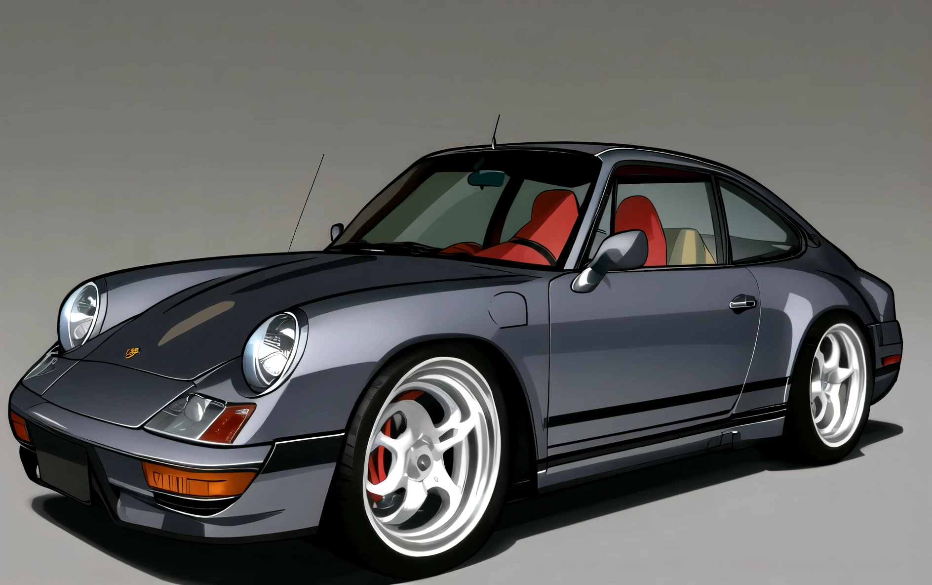  Porsche 911 rwb, wide body,large wheels, sketch, 
cartoonish, comic strip, Chip Foose car rendering, large chrome wheels, bagged, slammed to the ground, art, gothic art, masterpiece, highly detailed, ((([Simple grey background]))

