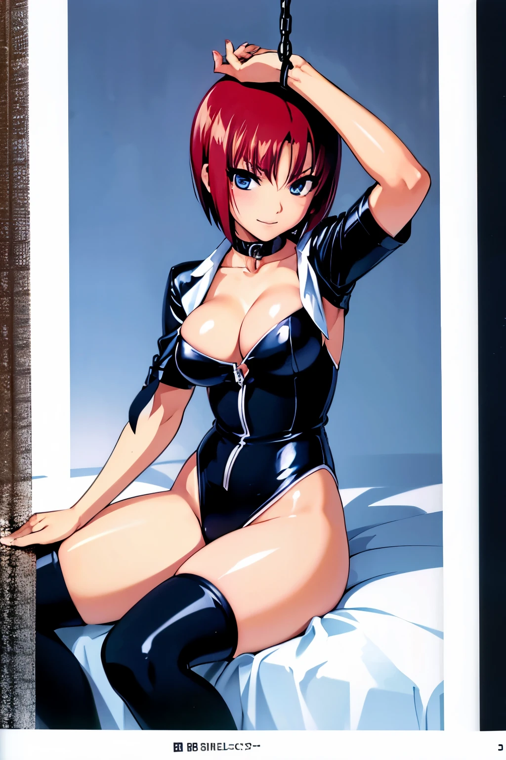 Rio, Super Blackjack、red hair、short hair、((bondage))、((thigh high socks))、first round、Photo from below、medium chest、prison、Rio・デ・カーニバル、boots、((chained))