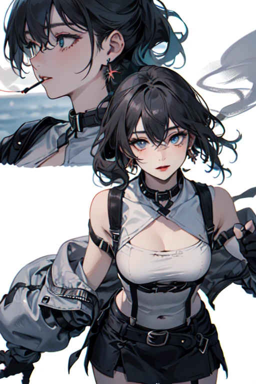 Trigun、Seiki Soejima、A beautiful woman、Movie Posters、Upper Body、Model pose、mysterious、Small breasts、Blue Hair、Short sleeve、(((Detailed and complex drone)))、(((The perfect drone)))