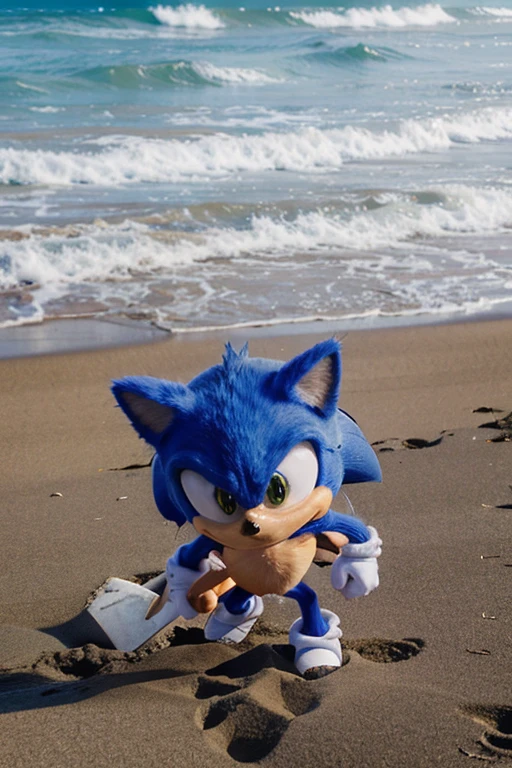 personagem sonic na praia