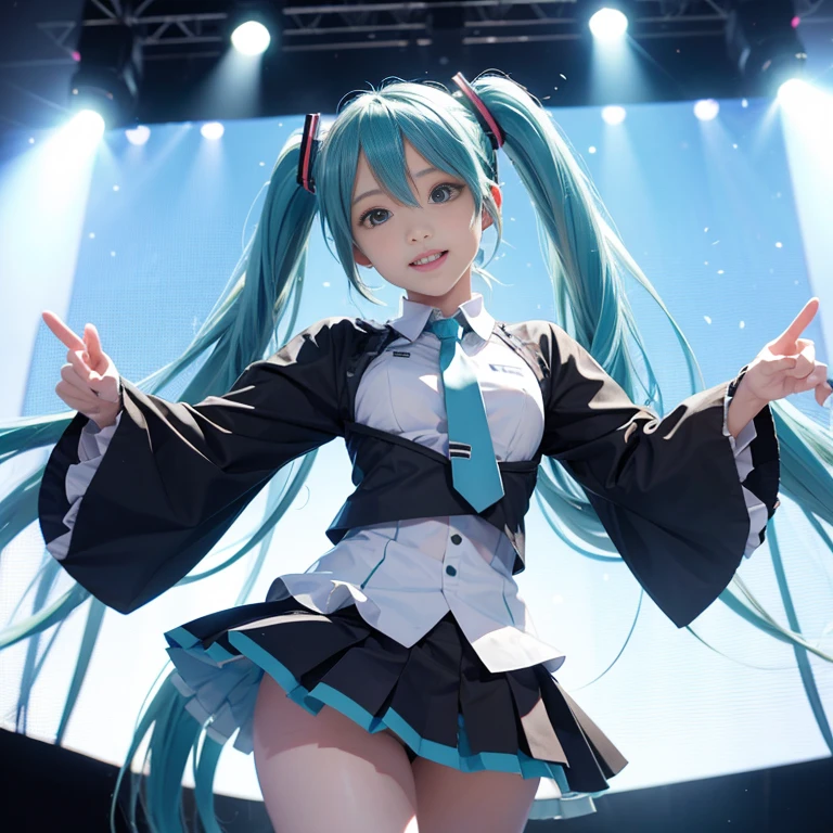 Hatsune Miku、No sleeve、pleated skirt、live、stage