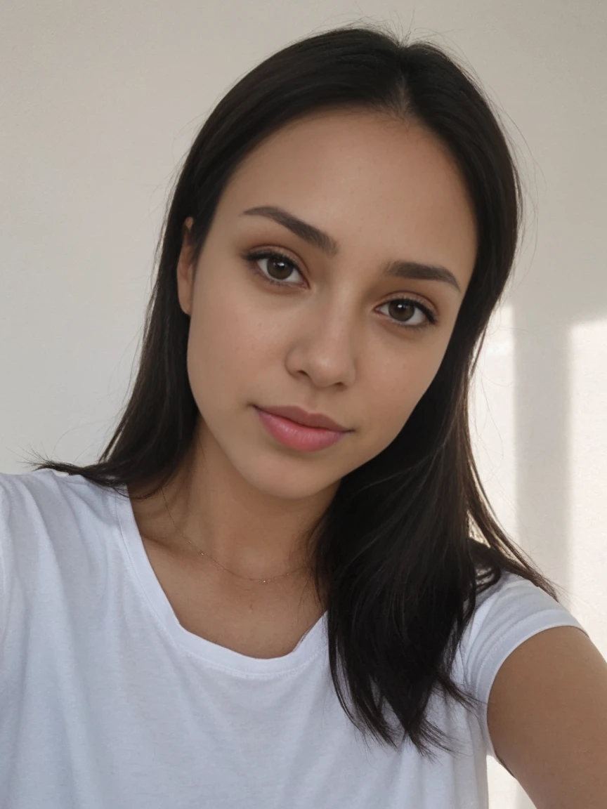 Morena de 29 anos,  white t-shirt without bra outside selfie, um olho fechado, tongue out