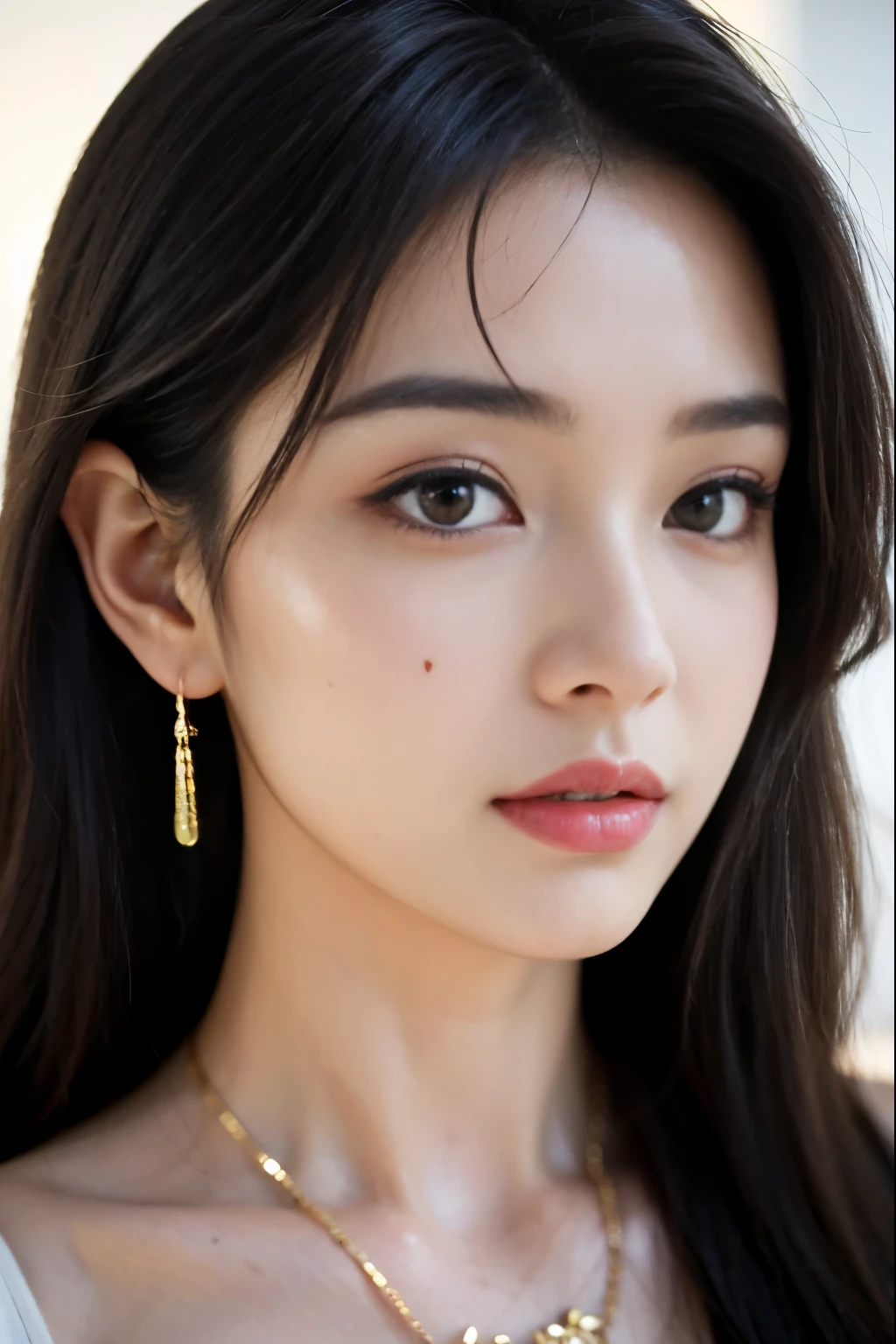 (masterpiece:1.3), (8 thousand, realistic, RAW photos, best quality: 1.4), (1 woman),(very sexy), (Beautiful makeover), (유난히 아름다운 realistic 얼굴), (Build a beautiful body) , (beautiful face), (beautiful face), (long eyelashes), (double eyelid), (realistic face), (black hair. parted, long hair:1.3), (아름다운 parted스타일), (realistic eyes), (really beautiful and delicate eyes), (realistic skin), (beautiful skin), (absurd), (attractive), (ultra high resolution), (extremely realistic), (very detailed), (golden ratio), (necklace), (earring), (So beautiful and sexy)