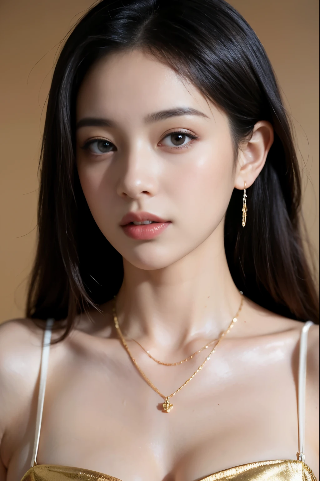 (masterpiece:1.3), (8 thousand, realistic, RAW photos, best quality: 1.4), (1 woman),(very sexy), (Beautiful makeover), (유난히 아름다운 realistic 얼굴), (Build a beautiful body) , (beautiful face), (beautiful face),  (long eyelashes),  (double eyelid), (realistic face), (black hair. parted, long hair:1.3), (아름다운 parted스타일), (realistic eyes), (really beautiful and delicate eyes), (realistic skin), (beautiful skin), (absurd), (attractive), (ultra high resolution), (extremely realistic), (very detailed), (golden ratio),   (necklace),  (earring), (So beautiful and sexy)