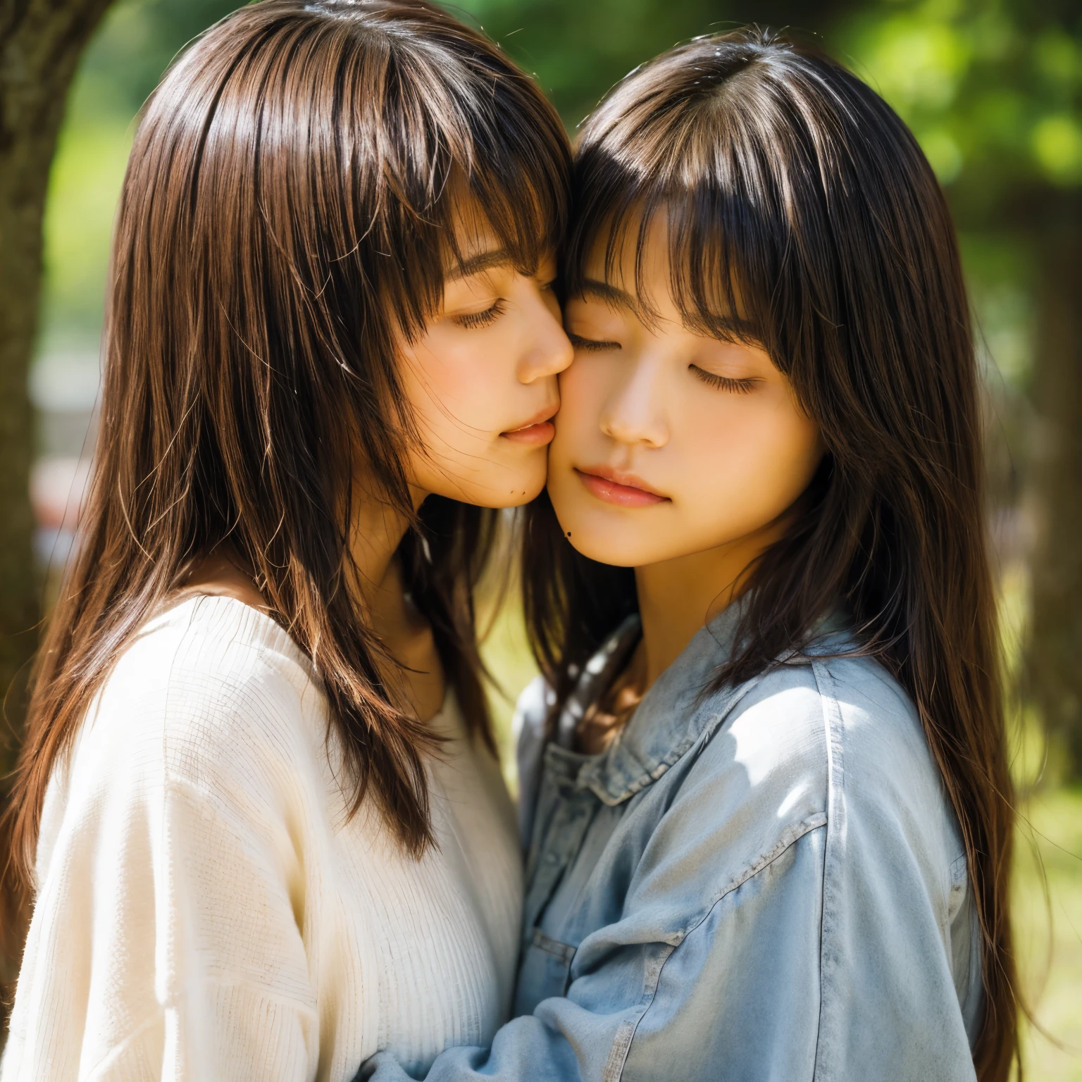 identical twin sisters、close your eyes、Trying to kiss, , bangs