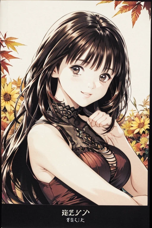 (8K、top-quality、masterpiece:1.2)、(realisitic、ultra-detailliert、超A high resolution、1 girl、see the beholder、beautifull detailed face、A smile、Constriction、(Slim waist) :1.3)、Autumn clothes、Beautiful detailed skin、Skin Texture、Floating hair、Professional Lighting、Osaka、Black-rimmed square glasses、Whole human body、Brown hair