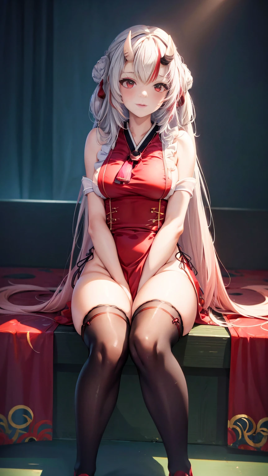 Anime girl sitting on chair, cute anime waifu in beautiful dress, azur lane style, Guweiz in Pixiv ArtStation, trending on artstation pixiv, Guweiz on ArtStation Pixiv, Anime goddess, onmyoji, trending on cgstation , anime style4 K, Guviz, perfect body, perfect breasts,((Best quality, 8k, Masterpiece :1.3)), Sharp focus :1.2, lewd face and holding a condom, ((hand between legs)), wearing legs, fishnet stockings, ((perfect face)), apron, nude, no underwear, slightly bent,hand between the legs, show pantie ,