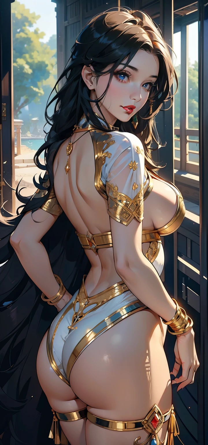 1female,41 years old,MILF,A MILF ,Married Woman, mature,plumw,extremely large bosom ,Pornographic exposure, solo,(Background with:stunning view,ln the forest,Saussurea) She has short black hair,Stand on the water,seen from the front, hair straight,(((tmasterpiece),(Very detailed CG unity 8K wallpaper),best qualtiy,cinmatic lighting,detailed back ground,beatiful detailed eyes,Bright pupils,Redlip(Very fine and beautiful),(Beautiful and detailed eye description),ultra - detailed,tmasterpiece,)),facing at camera,A high resolution,ultra - detailed),revealing breasts,Bare genitalia, Bulge,legs are open,Raised sexy,Camel toes,Flushed complexion,French princess,frontage,(Wearing:Blue transparent,Bare ,Armour,Gold wire embroidery)Gold holy clothes