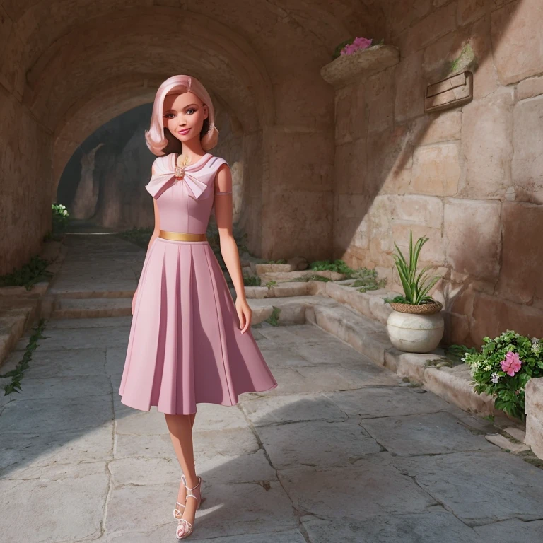dynamic lighting, Uma princesa Barbie usando um lindo vestido rosa, usando uma bela coroa, No castelo de fadas cor-de-rosa, cabelo rosa, (fofo:1.3), (pale skin:1.1), (sorriso suave:1.1), Rosto detalhado, Textura detalhada da pele, raio de sol, Por Ilya Kuvshinov, Nina Masic, natural lighting, underground dispersal, ornado, ((tiro de vaqueiro)), atmospheric perspective, retina, pele texturizada, anatomicamente correto, Melhor qualidade, Premiado