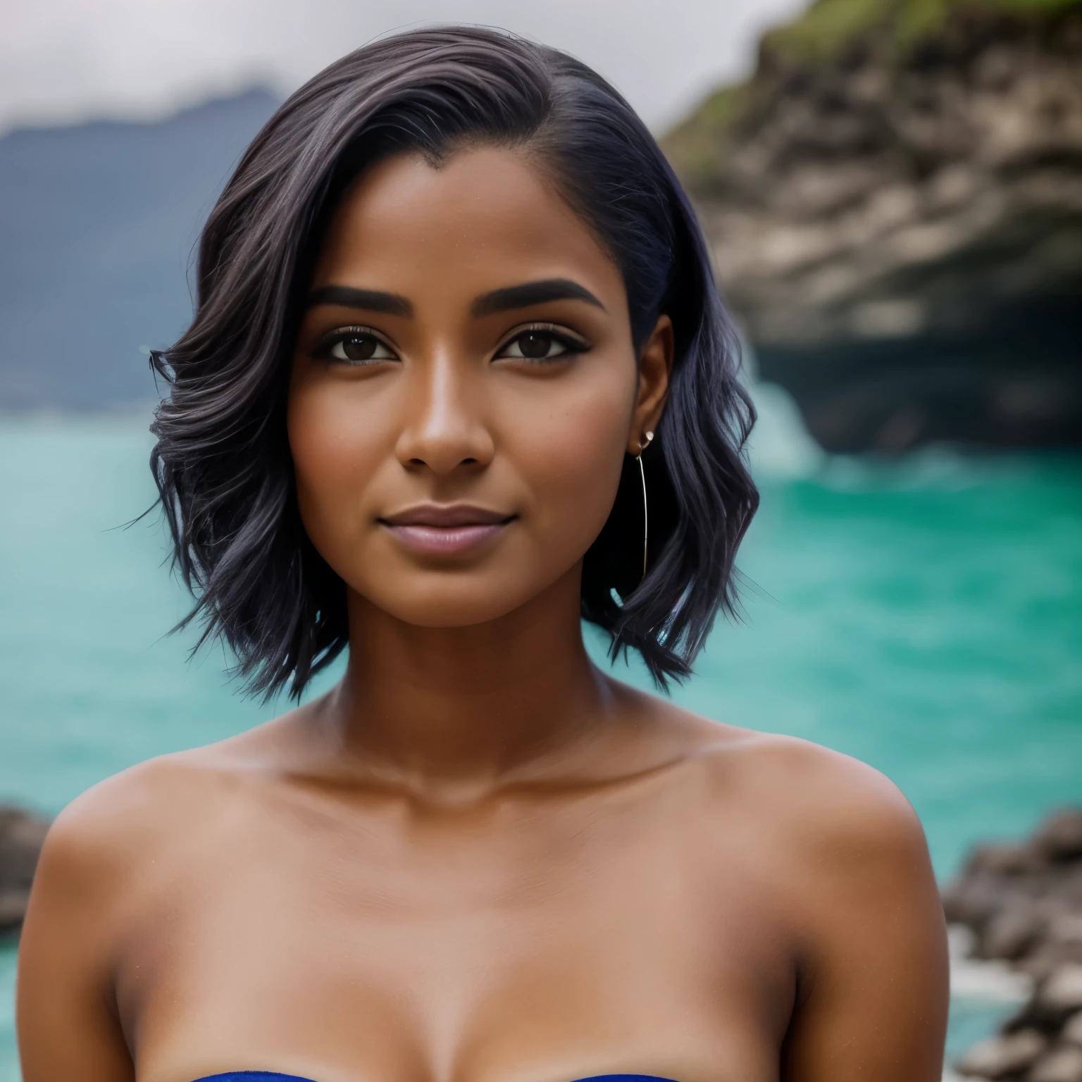 Photography, by the sea, 1 gorgeous Indian woman, 23 years, subtle smile, flirts with the camera, she’s a model, sensual pose, (Indian girl:1.2), (Realistic hair:1.2), (realistic eyes:1.2), (Beauty face:1.3), perfect body, perfect hands, perfect breast, Kodak gold 200, National Geographic style, medium shot, Best quality, ultra highres, (photoreallistic:1.4), 8k