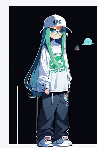 Um E.T. , criatura extraterrestre, olhos grandes, 51 area, com trajes modernos de gang, cap and glasses, blusa larga, baggy pants, tentariva do disfarce, misturar.