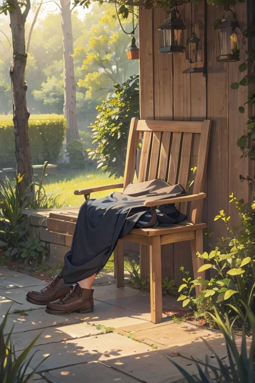 wooden seat in the bushes