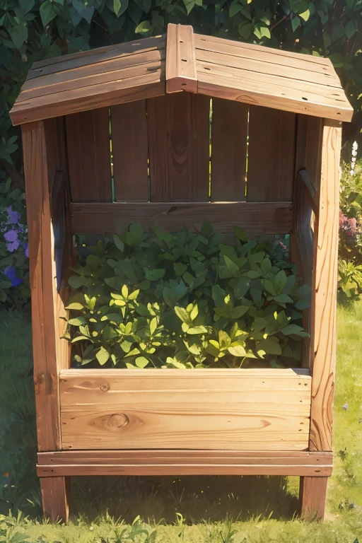 wooden box seat in the bushes
