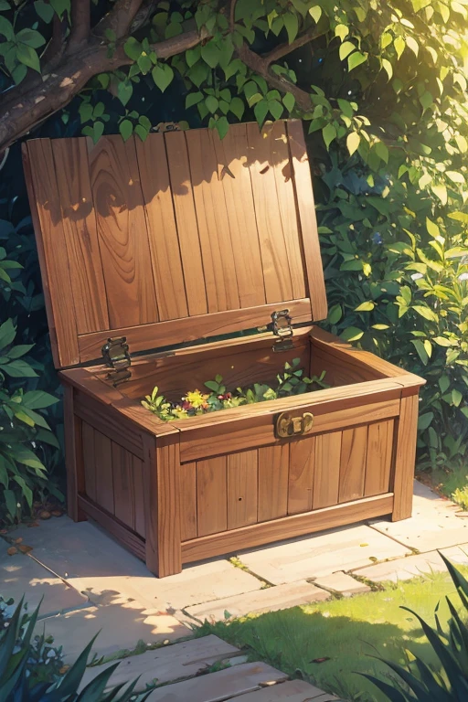 wooden box seat in the bushes