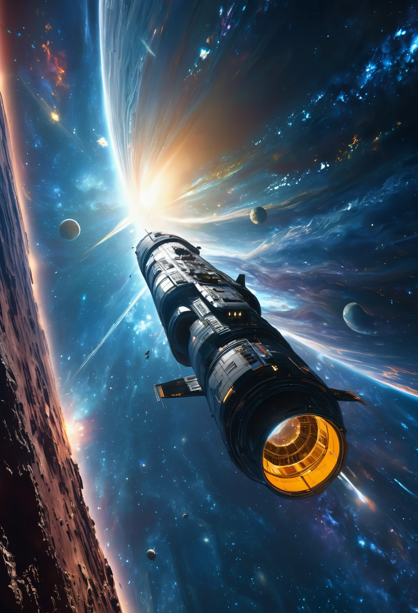 A large spaceship brings a massive galaxy, intrincado e detalhado. The scene depicts an inspiring vision of a futuristic sci-fi spacescape. A nave espacial domina o centro do quadro, com seu design elegante e moderno exibido com destaque. The galaxy is depicted with vibrant colors and intricate details, showing the vastness and beauty of the cosmos.
The artwork is created with the medium of digital art or illustration, enabling accurate rendering of the spacecraft and galaxy. The level of detail is exceptional, com cada elemento cuidadosamente trabalhado para criar uma obra-prima visualmente impressionante. The image is of the highest quality, with 8K resolution, ensuring every detail is visible and sharp.
The art style is reminiscent of classic science fiction illustrations, combining the elements of art and science perfectly. The space landscape is filled with celestial bodies, nebulae, e estrelas distantes, showing the grandeur and mystery of space. The chosen color palette evokes a sense of wonder and awe, com azuis profundos, roxos, and vibrant bursts of cosmic energy.
The lighting of the scene is dramatic, Emphasizing the Spaceship and the Galaxy. The scene is beautifully lit with studio lighting techniques, creating a feeling of depth and dimension. As fontes de luz, como estrelas e nebulosas distantes, launch a smooth, Ethereal glow on the spaceship, enhancing its futuristic appearance.
Geral, This prompt captures the essence of a large spaceship, bringing a massive galaxy to life in an intrincado e detalhado manner. The art is of the highest quality, Showcasing the beauty of sci-fi spacescapes.