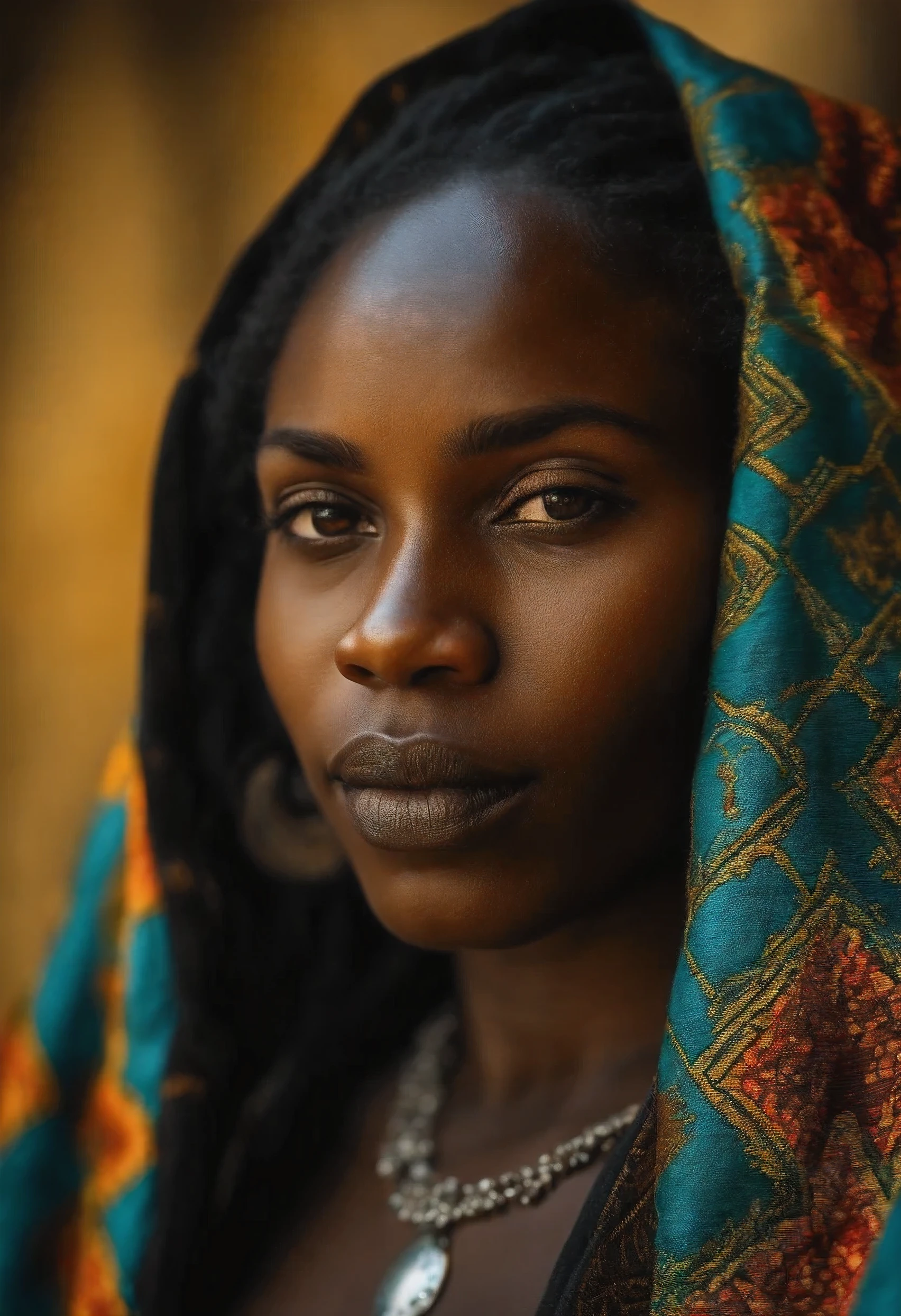 close-up da MULHER africana negra persa dos tempos antigos, muito realista , cheveux noirs avec turban, textura natural da pele, 24mm, Texturas 4k, soft cinematic light, Foto bruta, fotorrealismo, fotorrealista, complexo, elegante, altamente detalhado, sharp focus, ((((((cinematic appearance)))), tons doux, detalhe insano, detalhes intrincados, hiperdetalhado, Baixo contraste, soft cinematic light, Cores escuras, exposure mix, HDR, faded An image of a stunning black woman depicted in vibrant colors and patterns, celebrating her African heritage. A obra de arte apresenta detalhes intrincados e pinceladas ousadas, capturing the essence of her beauty and radiance. The image is ideal for a contemporary, culturally inspired piece of wall art. oil painting of a young and very beautiful Hausa woman, em frente a um mercado, roupas coloridas ricas, turbante e joias hausa douradas, fechar-se, pose e atitude reais