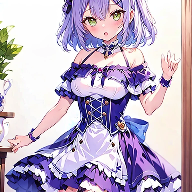(masterpiece, best quality:1.2), 1girl, solo,((Off-Shoulder)), purple drees, masterpiece:1.3), (best Quality:1.3),