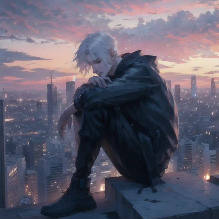 (masterpiece, best quality:1.2), a men is sitting at the rooftop of a building, watching the city from above, beautiful city, cinematic sunset, relaxed, comfortabled, cozy, unbothered, carefree, cinematic light, cinematic scenery, light effects, expanding landscape, wallpaper