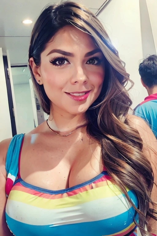Generate a portrait of a single, attractive brunet woman with long hair, directly facing the camera, capturing her in the natural essence of portrait photography. The image should embody the quality of studio lighting, akin to a photograph produced by a Hasselblad 500 C/M camera. Maintain an aspect ratio of 73:128 and a stylize setting of 750. Aim for high-resolution, clear images that highlight the woman's facial features and hair details without distortion throughout all epochs. 
