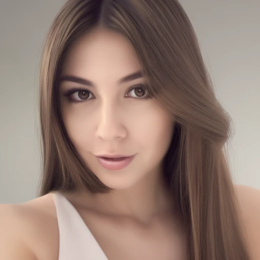Generate a portrait of a single, attractive brunet woman with long hair, directly facing the camera, capturing her in the natural essence of portrait photography. The image should embody the quality of studio lighting, akin to a photograph produced by a Hasselblad 500 C/M camera. Maintain an aspect ratio of 73:128 and a stylize setting of 750. Aim for high-resolution, clear images that highlight the woman's facial features and hair details without distortion throughout all epochs. 
