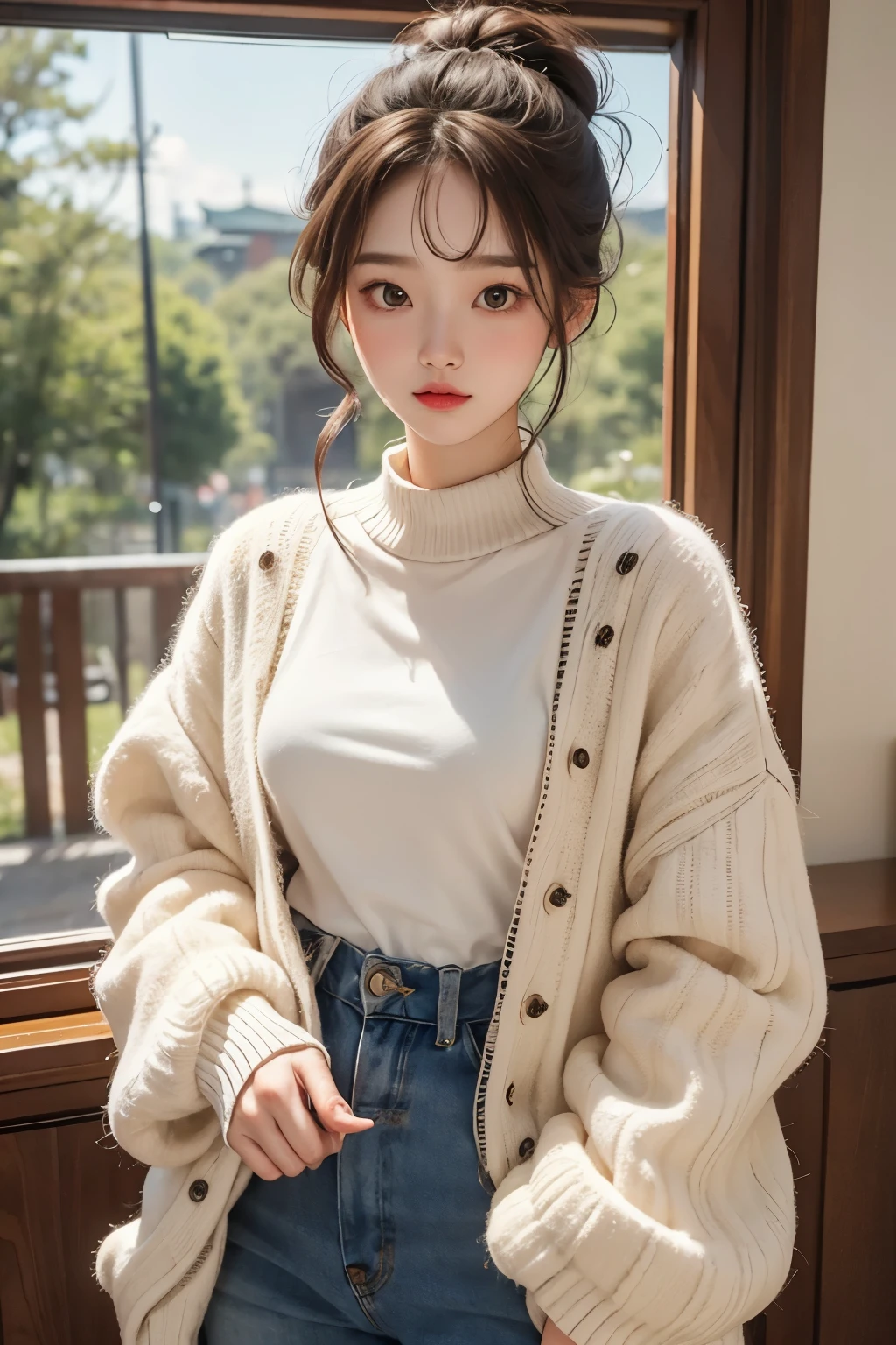 masterpiece, best quality, 8 thousand, 24 years old, photo beast, absurd, award-winning portraits, pure, korean beauty, spring, A colorful and stylish room, laces, cute, right, healthy, Beloved, perfect hands, Innocent Girl, fluttering hair, Random Actions, 무작위 clothes, (clothes:random multi color), Popular hairstyles in Korea,