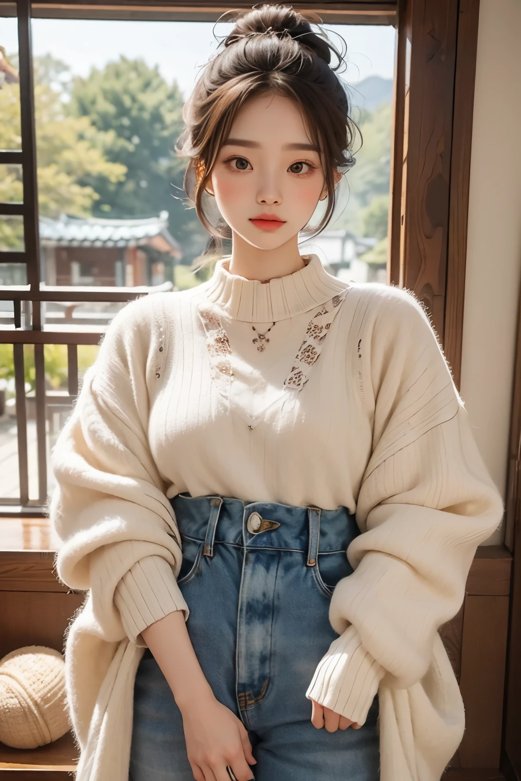 masterpiece, best quality, 8 thousand, 24 years old, photo beast, absurd, award-winning portraits, pure, korean beauty, spring, A colorful and stylish room, laces, cute, right, healthy, Beloved, perfect hands, Innocent Girl, fluttering hair, Random Actions, 무작위 clothes, (clothes:random multi color), Popular hairstyles in Korea,