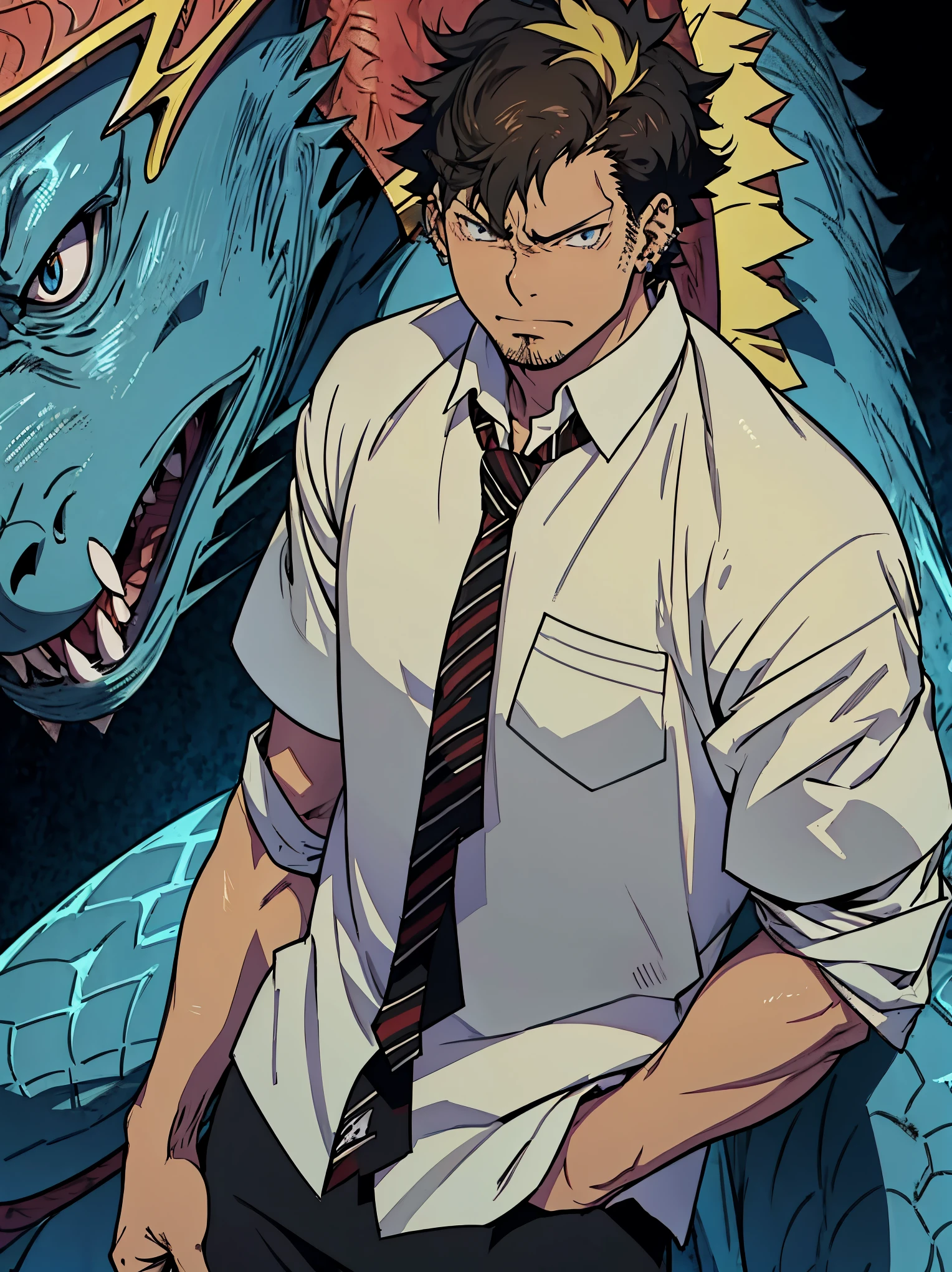 Anime drawing of a man in a tie and shirt, Kentaro Miura manga style, Kentaro Miura manga art style, manga style of Kentaro Miura, Kentaro Miura!, anime handsome man, Kentaro Miura style, Tall anime guy with blue eyes, Kentaro Miura art style, Makoto Shinkai. Digital rendering, blue the maco