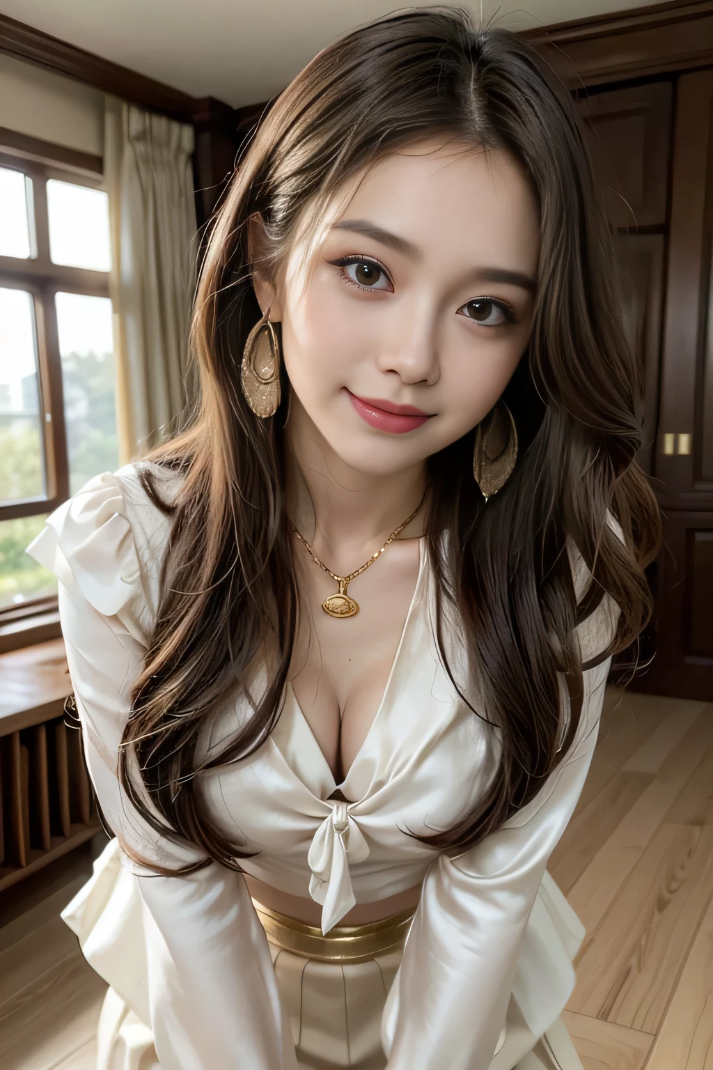 A close up of a woman in a white dress posing for a picture - SeaArt AI