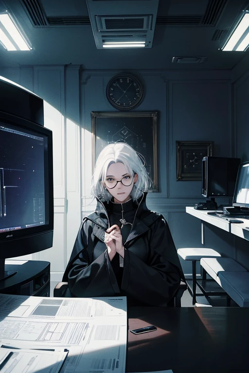 The Seer appears to be a middle-aged black woman with white hair and circular glasses, wearing a black suit. She sits in a room filled with TVs (just as The Architect in the Matrix franchise,) which she uses to watch the lives of every living being in the universe. SPARKLE; GLITTER