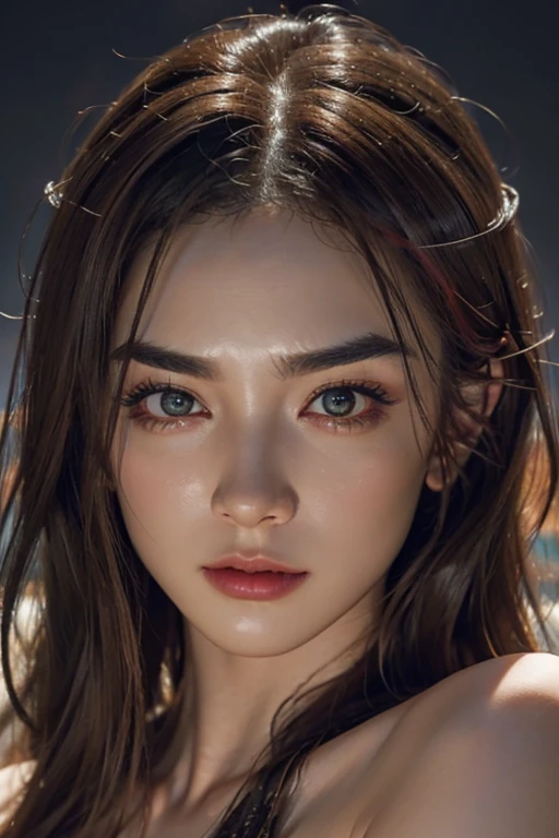 Roughcraft&#39;s Worldから来た女性のエイリアン, Super detailed artistic photography, midnight aura, night sky, Detailed gorgeous face, dream-like, shine, with backlight, Glamour, sparkling, (very detailed face and eyes:1.2), (High resolutionの光る赤い目:1.4), perfect anatomy, (Beautiful toned body:1.5), (Moisturized skin:1.2), no makeup, (Bear:1.1),(thick eyebrows:1.2), long canines. Smooth, extRa High resolution, 8K, unreal engine 5, super sharp focus, Art by Alberto Seveso, art germ, Barbaric, SF, Complex芸術作品の傑作, evil, Matte Movie Poster with Image, golden ratio, Trending on CGsociety, Complex, wonderful, Trending with ArtStation, author: art germ, H. R. Giger and Beksinski, very detailed, Roughcraft&#39;s World,  cthulhu, vibration, drawing cinematic characters, Ultra high quality model, cinematic quality, Detail up, (Complex details:1.2), High resolution, High resolution, draw faithfully, (thick eyebrows:1.2), (big scarlet eyes:1.3)