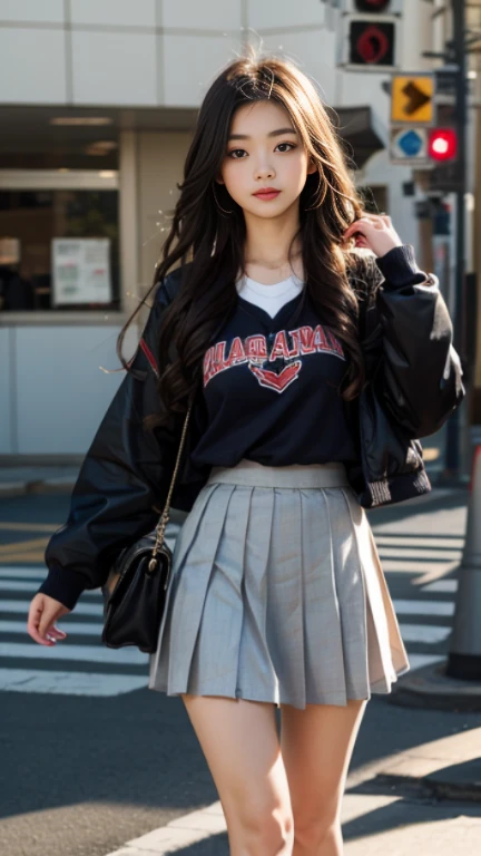 High school girl wearing a pleated skirt