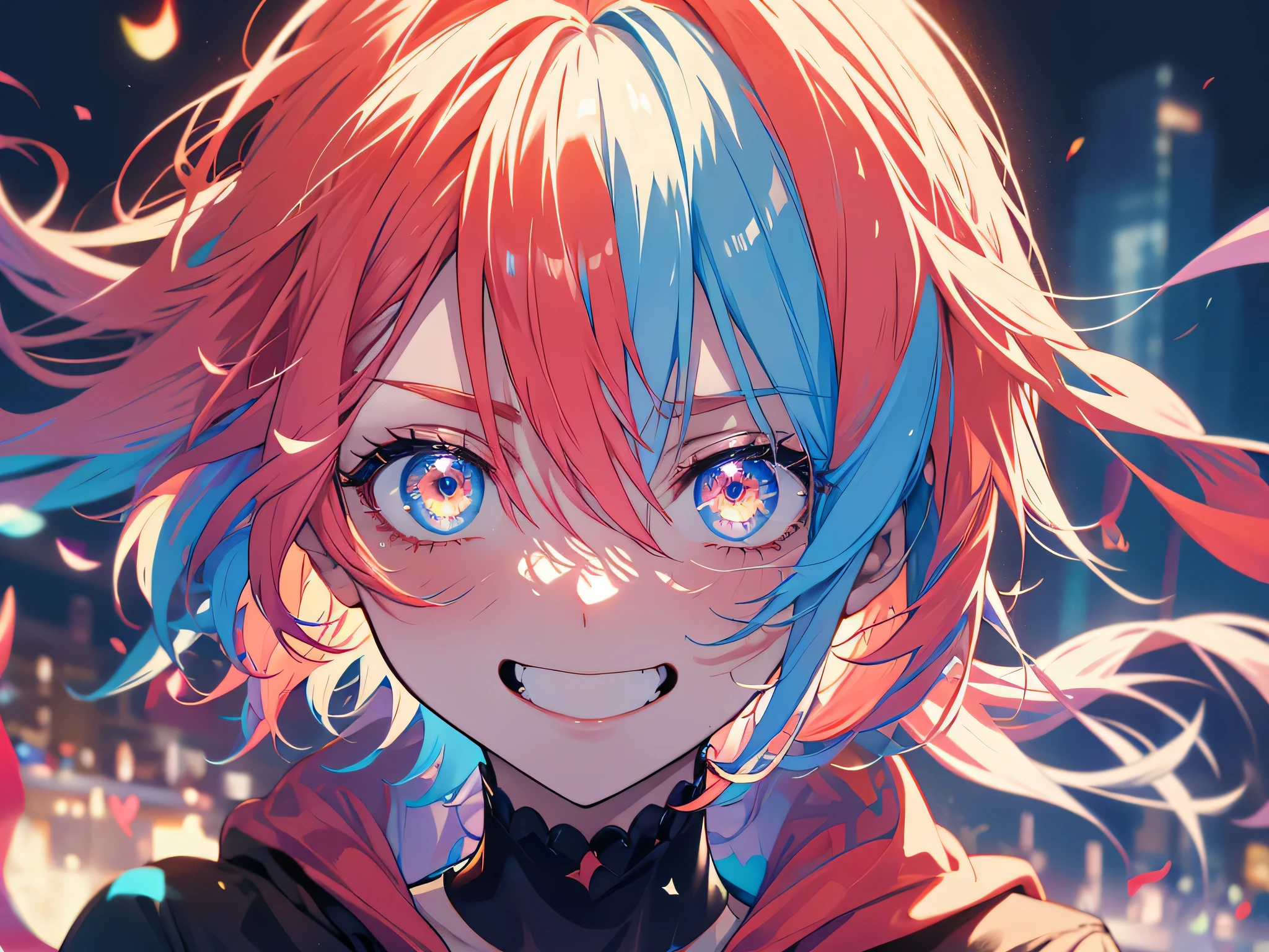 graffiti face, colorful eyes, open your mouth, yandere expression, smile, look at the audience, can'I can'I can't see my hands, pastel colour, thought, ask for help、(red hair)、short hair、bob hair、clear eyes、No expression、angry face、hair between eyes、sing