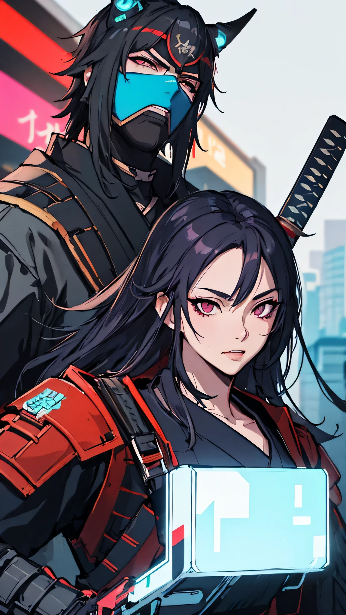 a man in a samurai costume holding two swords, very beautiful cyberpunk samurai, cyberpunk samurai, cyberpunk geisha, cyber japan samurai armor, portrait of a cyberpunk samurai, neon samurai, cgsociety 9, yasuke 5 0 0 px models, samurai armor, female samurai, cyber japan style armor, demon samurai mask, cyberpunk art ultrarealistic 8k, demon samurai