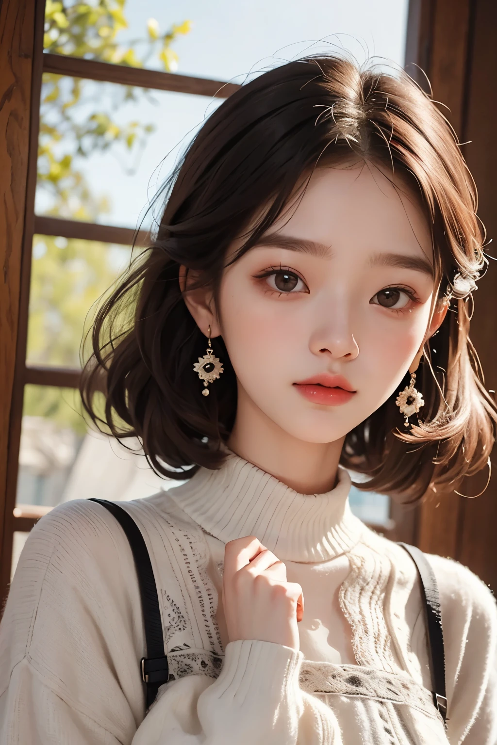 masterpiece, best quality, 8 thousand, 24 years old, photo beast, absurd, award-winning portraits, pure, korean beauty, spring, A colorful and stylish room, laces, cute, right, healthy, Beloved, perfect hands, Innocent Girl, fluttering hair, Random Actions, 무작위 clothes, (clothes:random multi color), Popular hairstyles in Korea,