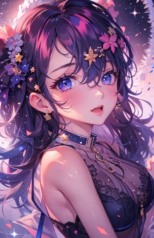 ((highest quality)), ((masterpiece)), (get used to it), perfect face , beautiful girl , Aries , beautiful starry sky , Many stars in the background ,