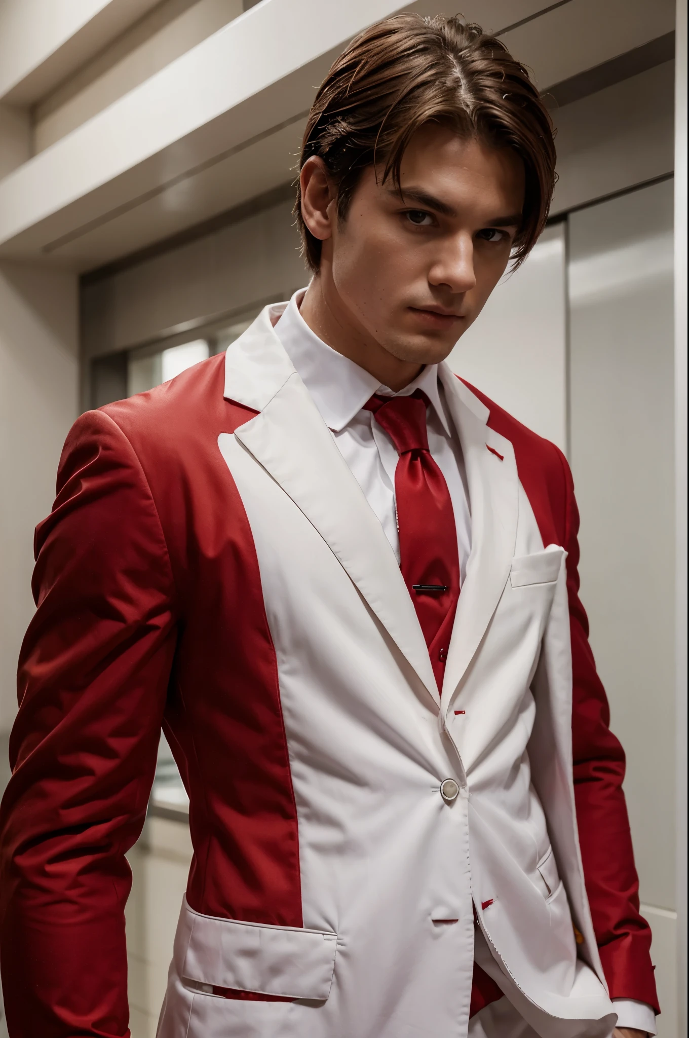 White and blood red themed suit for men