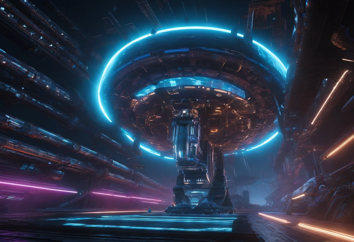 A captivating futuristic concept art piece featuring a colossal starship with an innovative design, reminiscent of a closed-toed sandal-sneaker hybrid. The ship, measuring an impressive 108' in length, soars gracefully past a breathtaking Titan-like planet adorned with 12 enchanting moons. The backdrop is a mesmerizing star-filled expanse, adding to the otherworldly atmosphere. The ship's two 24' diameter nacelles, positioned at 45° and 48' above the vessel, emit radian lime green light from their centers. The elliptical shaped upper section stretches 24' high, 144' long, and 96' wide, angled at 75° from the main body. The ship's striking color palette of steel violet, 3d render, portrait photography, cinematic