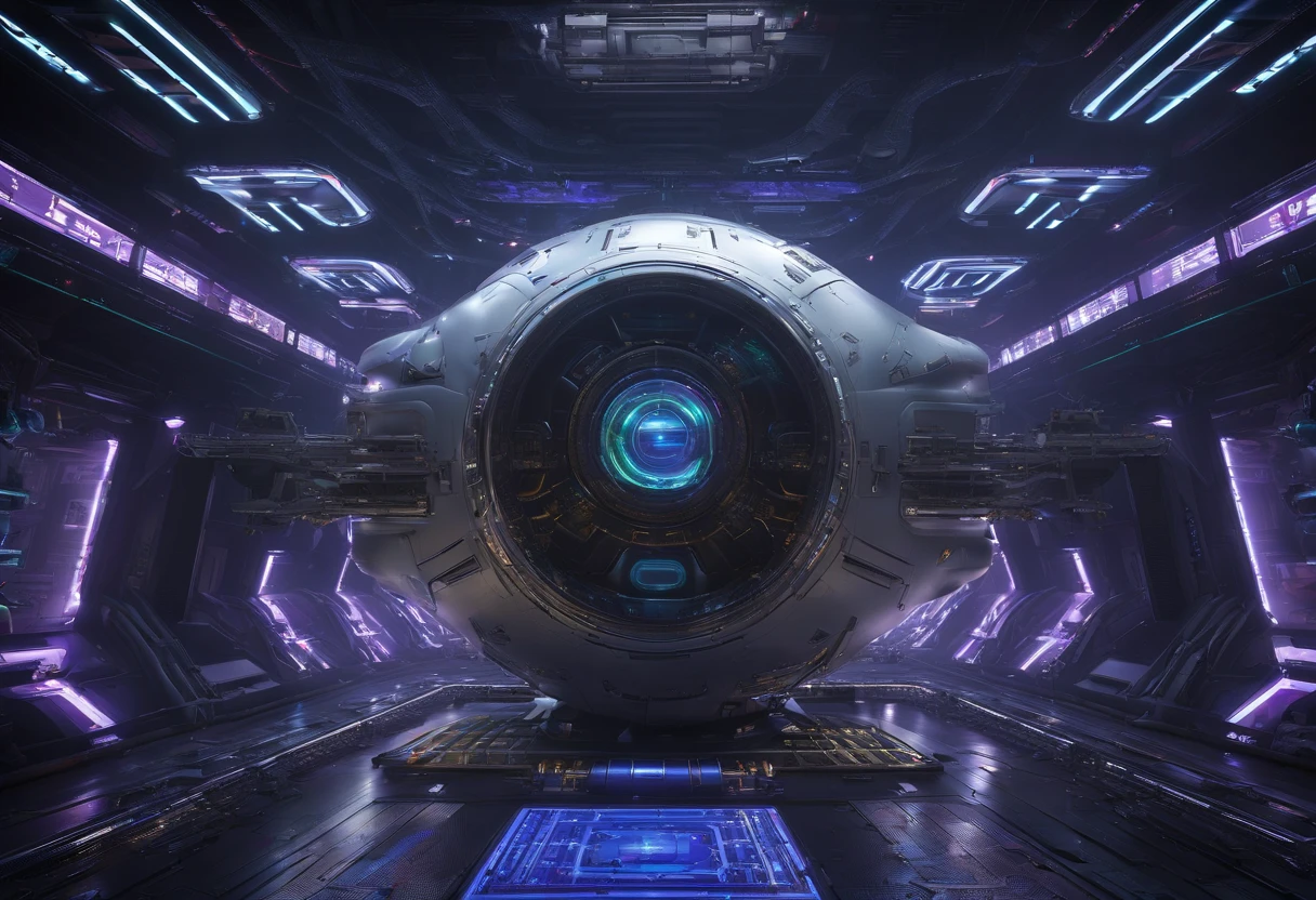 A captivating futuristic concept art piece featuring a colossal starship with an innovative design, reminiscent of a closed-toed sandal-sneaker hybrid. The ship, measuring an impressive 108' in length, soars gracefully past a breathtaking Titan-like planet adorned with 12 enchanting moons. The backdrop is a mesmerizing star-filled expanse, adding to the otherworldly atmosphere. The ship's two 24' diameter nacelles, positioned at 45° and 48' above the vessel, emit radian lime green light from their centers. The elliptical shaped upper section stretches 24' high, 144' long, and 96' wide, angled at 75° from the main body. The ship's striking color palette of steel violet, 3d render, portrait photography, cinematic