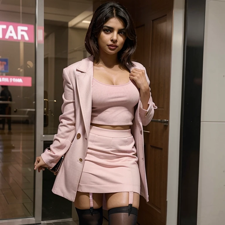 Priyanka Chopra dressed in pink skirt and stockings