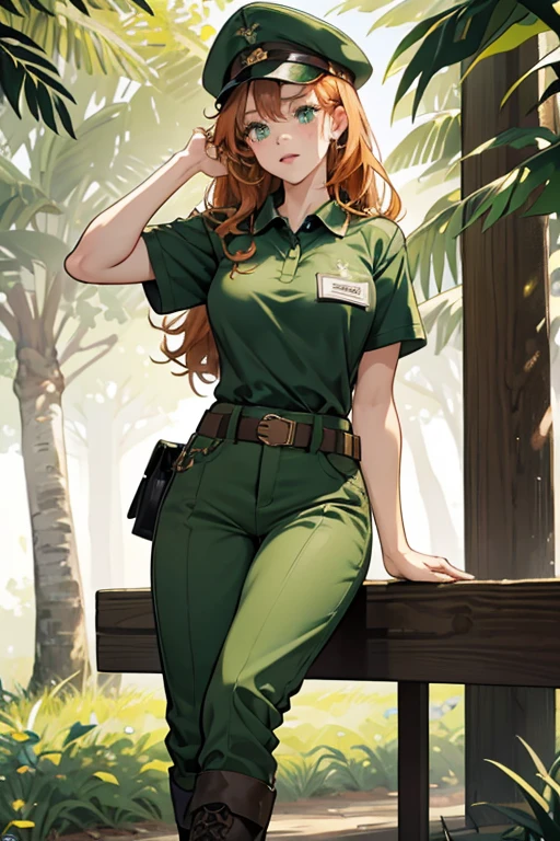 Tabes is quite buxom and physically strong. She has curly, medium-length ginger hair and is always seen wearing her ranger hat. She has large lips, freckles, and appears to have wings along her eyes. She is almost always seen wearing her ranger's uniform (except for in "Citizen Tabes"): a light green polo, moss green jeans with black boots and a tool belt with a golden buckle. She also wears a name tag on her chest. When off duty, she wears a pair of azure sweatpants, a light tan t-shirt with a pine tree pattern in the middle and white slippers. SPARKLE; GLITTER