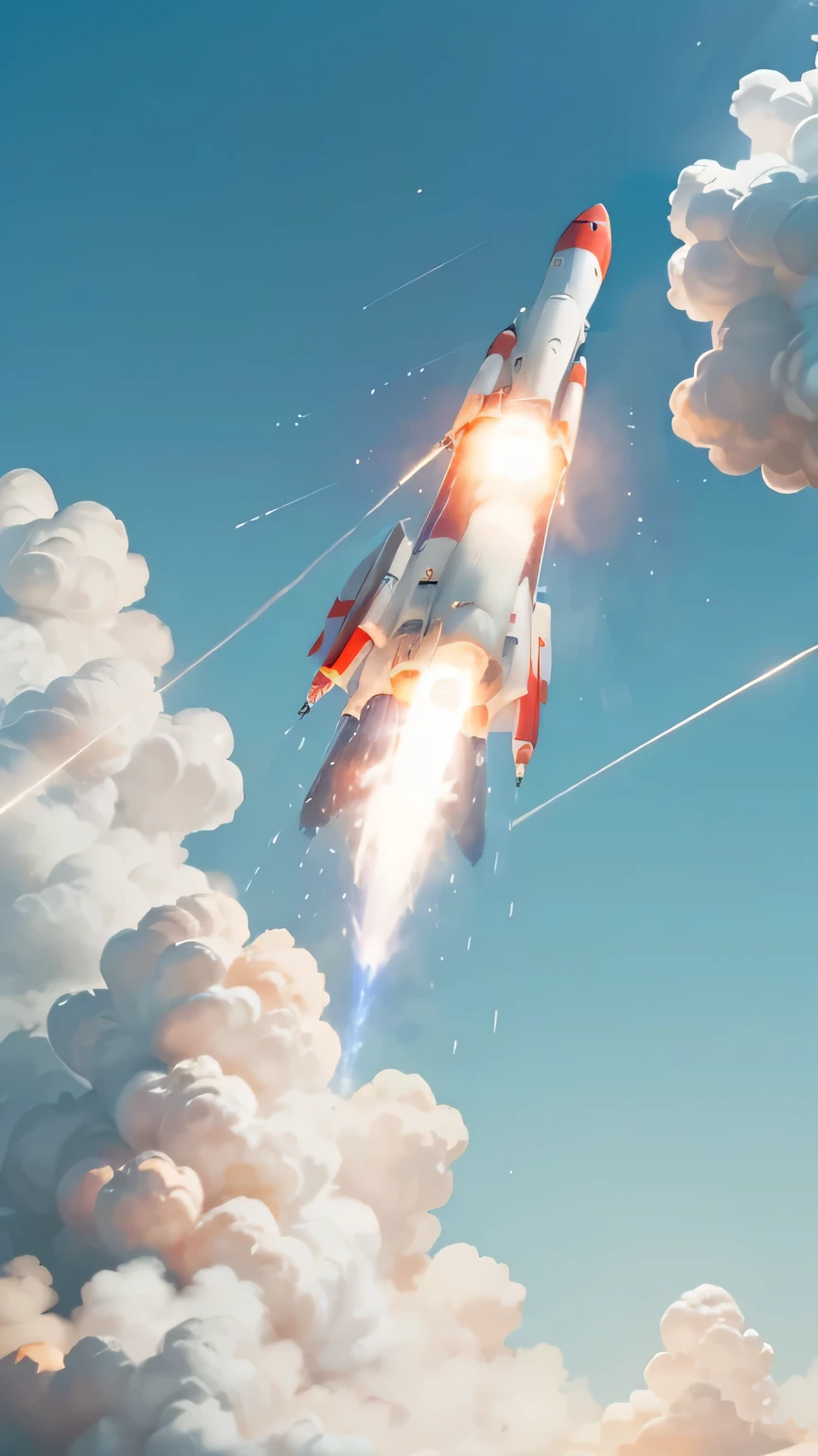 rocket launching into the sky，science and technology，Spectacular