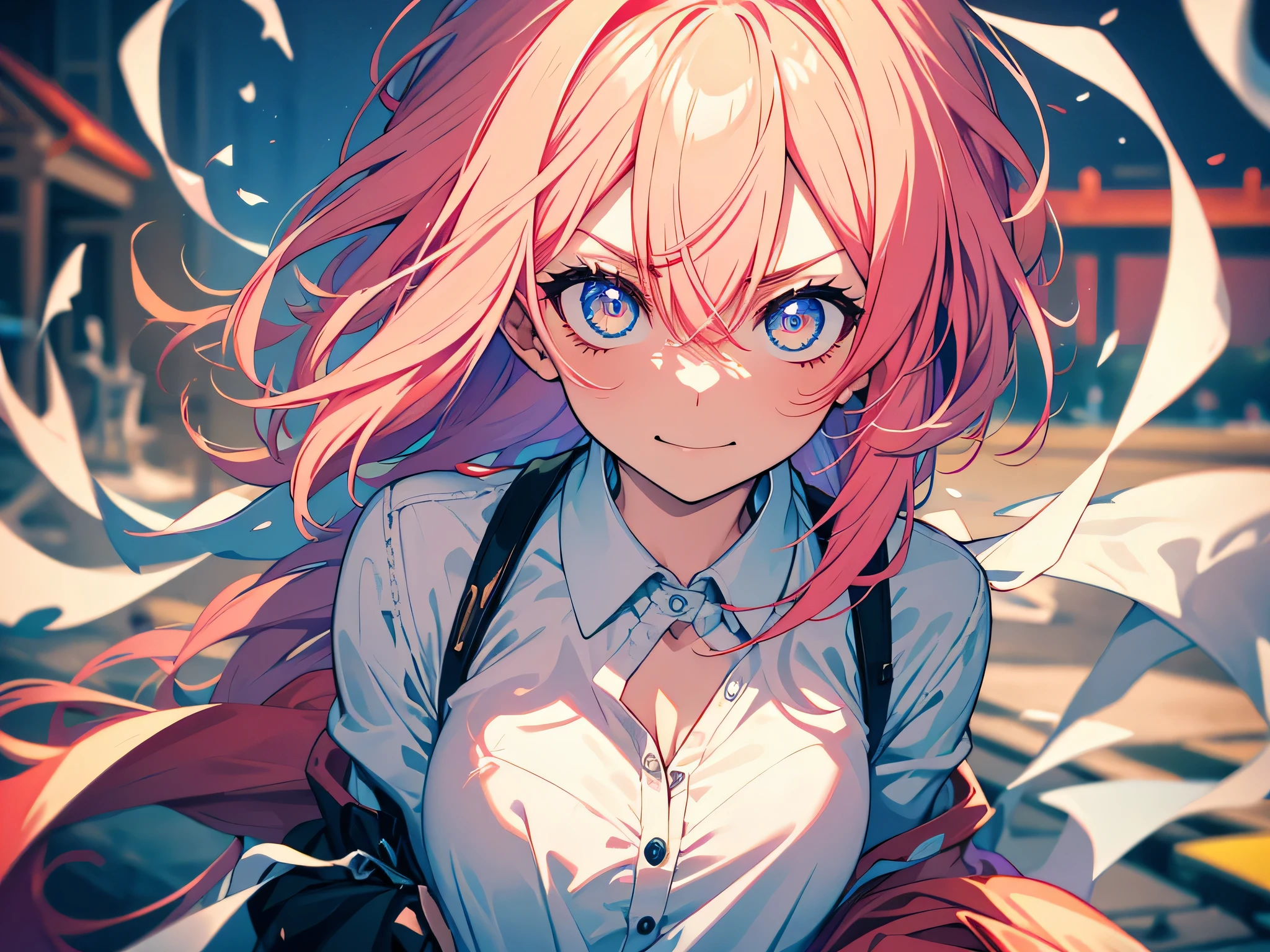 graffiti face, colorful eyes, open your mouth, yandere expression, smile, look at the audience, can'I can'I can't see my hands, pastel colour, thought, ask for help、(red hair)、short hair、bob hair、clear eyes、No expression、angry face、hair between eyes、sing、glaring、((Get angry))