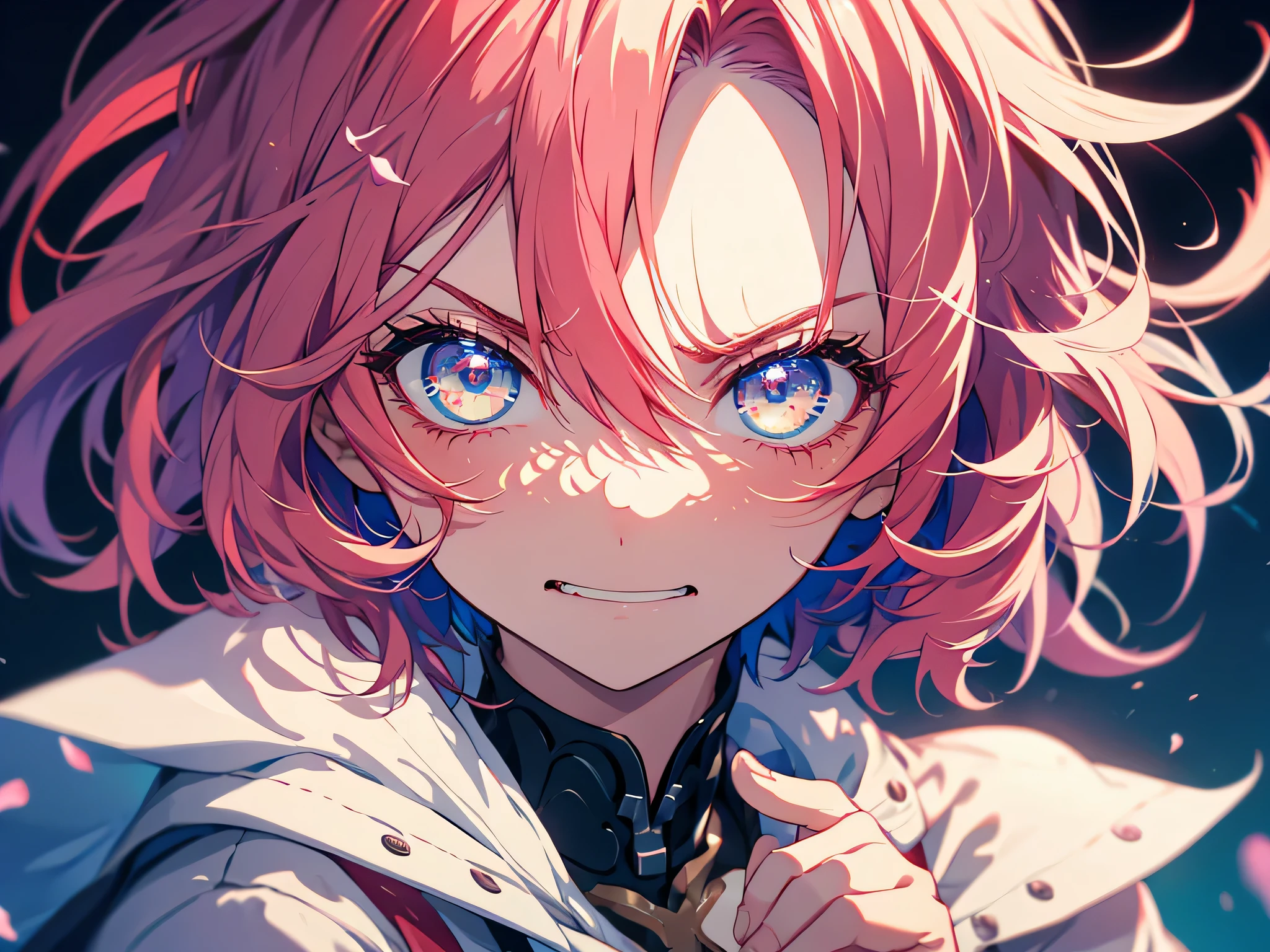 graffiti face, colorful eyes, open your mouth, yandere expression, smile, look at the audience, can'I can'I can't see my hands, pastel colour, thought, ask for help、(red hair)、short hair、bob hair、clear eyes、No expression、angry face、hair between eyes、sing、glaring、((Get angry))、((Up to the upper body))