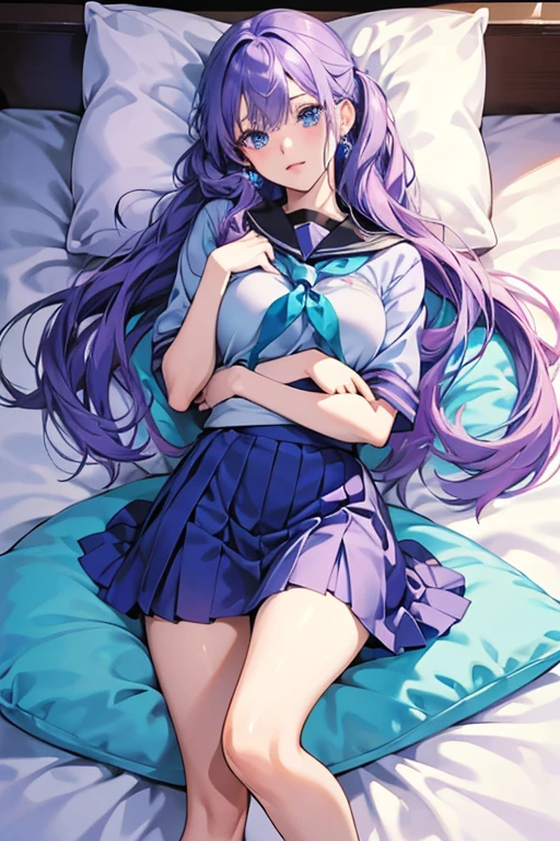 pantyhose,loli,sailor,dress,cute,lying,,purple hair,long hair,,shy,,medium breasts