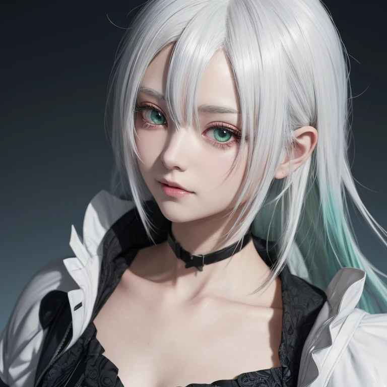 Anime girl with white hair and green eyes, detailed digital anime art, anime style 4k, white haired god, Anime Art Wallpaper 4K, anime art wallpaper 4k, Best Anime 4K Kona-chan Wallpaper, anime art wallpaper 8k, detailed anime artwork, detailed anime art, Detailed anime original drawing, anime wallpaper 4k, anime wallpaper 4k、dark skin、